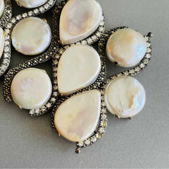 JUDITH JACK 3 ROW WIDE PANEL PEARL, MARCASITE, CZ STERLING SILVER BRACEL… - Picture 7 of 12
